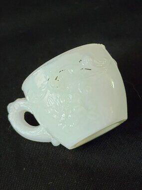 Antique Victorian Early 1900s Milk Glass Toy Cup Scroll & Wild Rose Cup